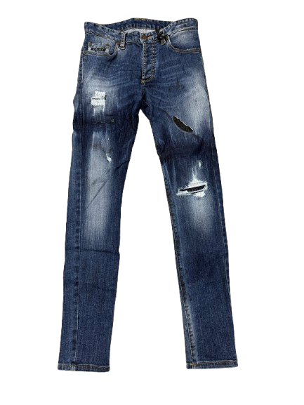 BORAGIO -   PANTALON BLEU TROUÉ