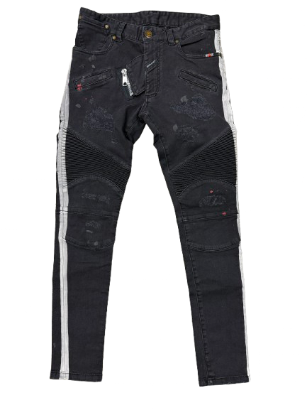 BORAGIO -  PANTALON NOIR TRAIT BLANC