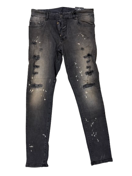 BORAGIO -  PANTALON NOIR TROUÉ DÉLAVÉ