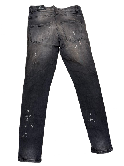 BORAGIO -  PANTALON NOIR TROUÉ DÉLAVÉ