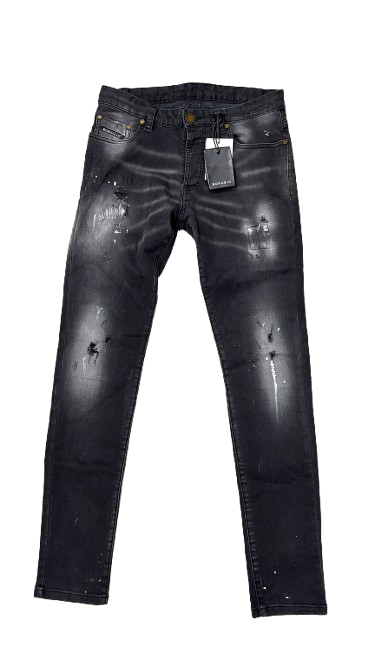 BORAGIO -  PANTALON DENIM NOIR DÉLAVÉ