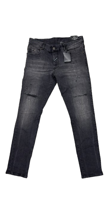 BORAGIO -  PANTALON DENIM NOIR DÉLAVÉ