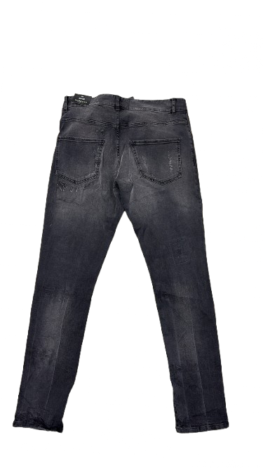 BORAGIO -  PANTALON DENIM NOIR DÉLAVÉ