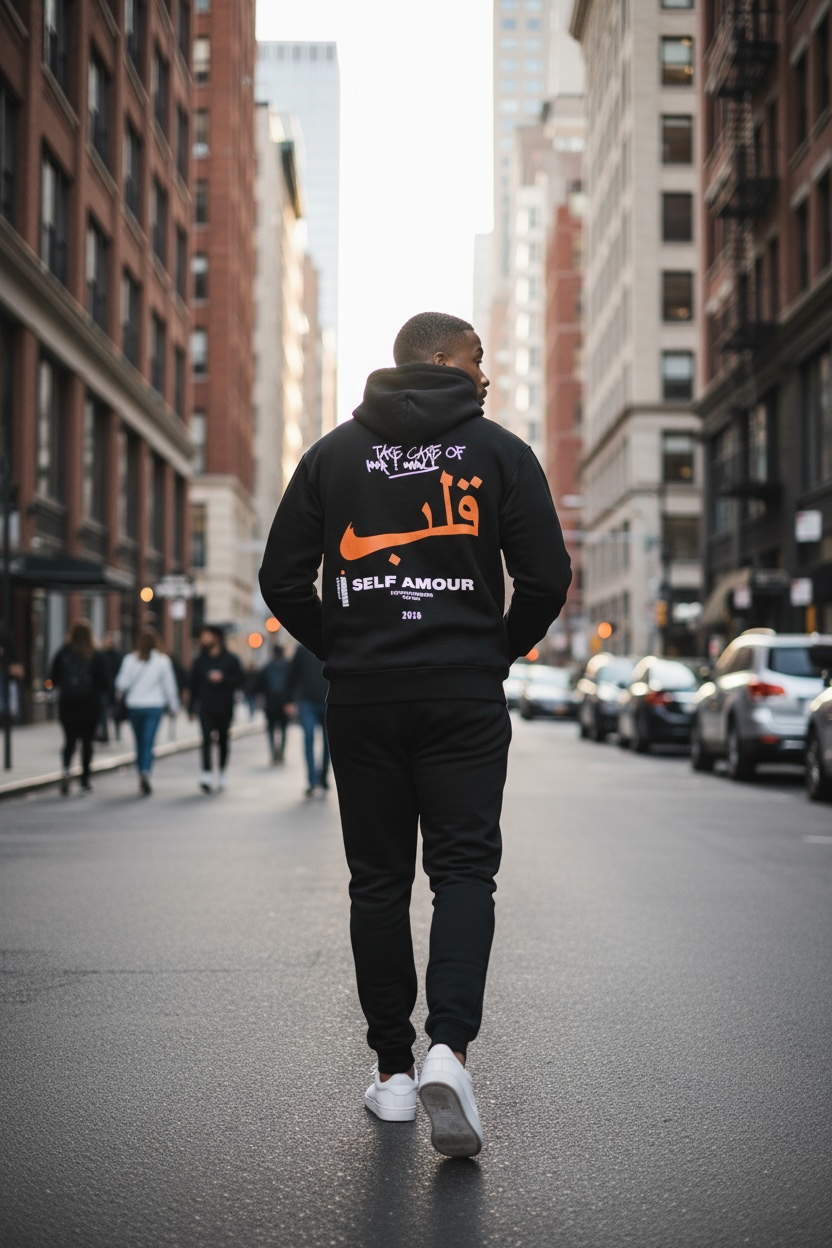 Ensemble Jogging “Self Amour” — Hoodie & Jogger (Noir / Écru )