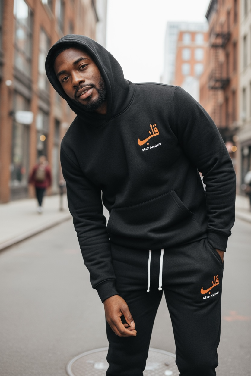 Ensemble Jogging “Self Amour” — Hoodie & Jogger (Noir / Écru )