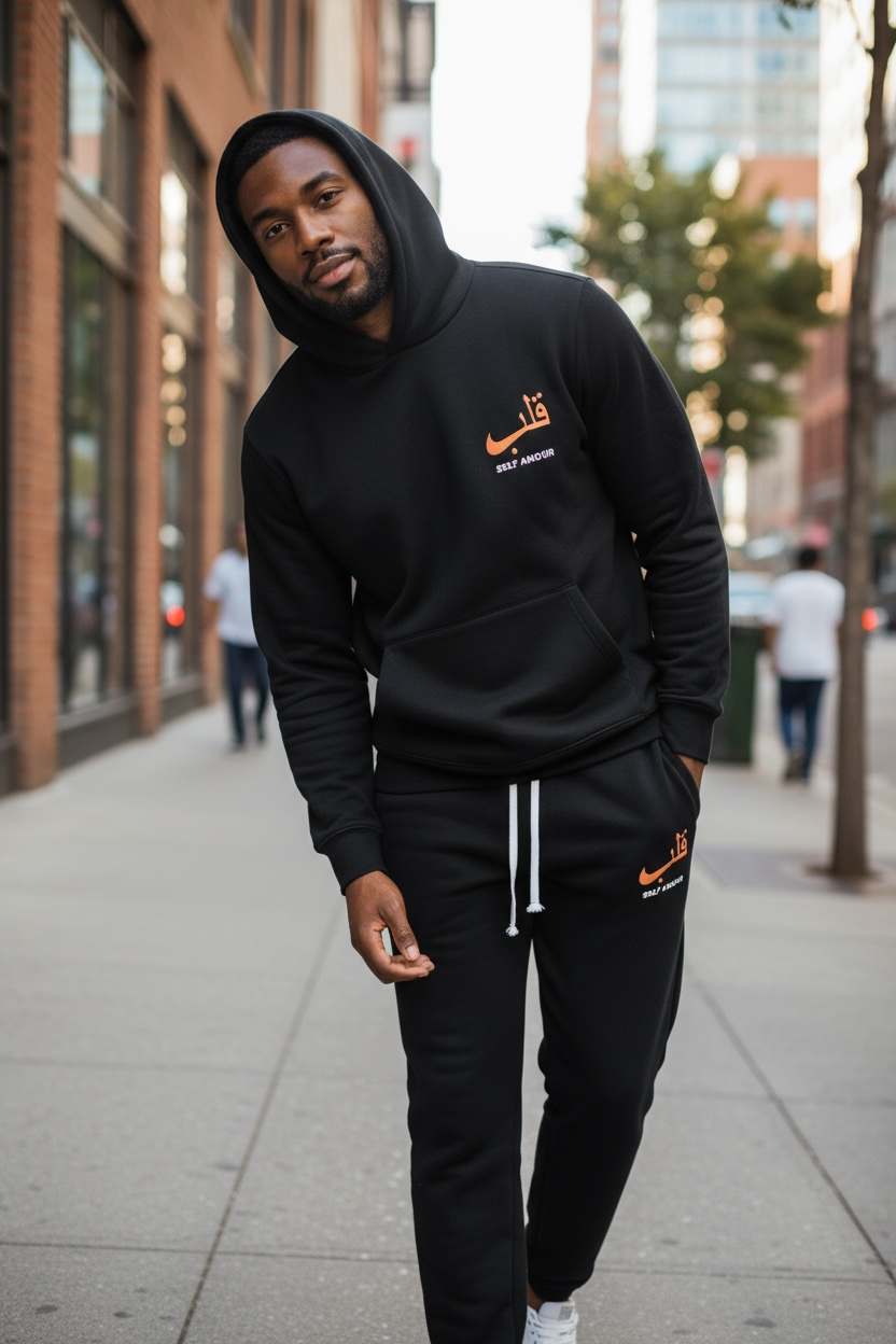 Ensemble Jogging “Self Amour” — Hoodie & Jogger (Noir / Écru )