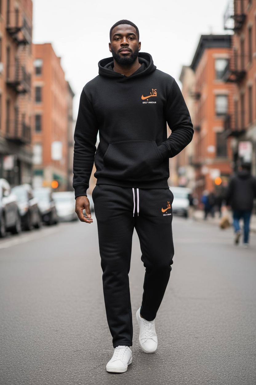 Ensemble Jogging “Self Amour” — Hoodie & Jogger (Noir / Écru )