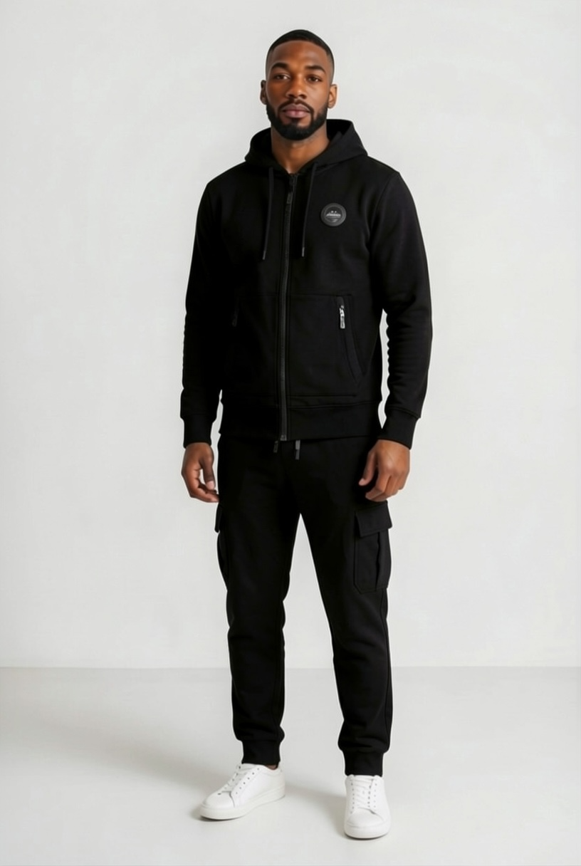 Veste à Capuche Zippé - Helvetica Keneth - Noir