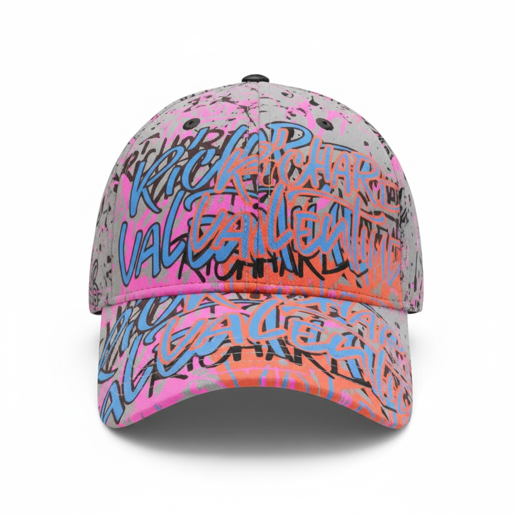 RICHARD VALENTINE, CASQUETTE STREET, GRAFFITI GRIS  ROSE