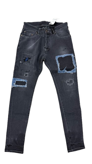 BORAGIO -  PANTALON GRIS DÉCHIRURE BLEU