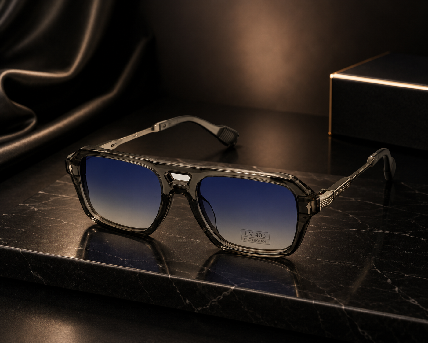 Lunettes de Soleil - 100% POLARIZED Baguette métallique  Teinte dégradé bleu