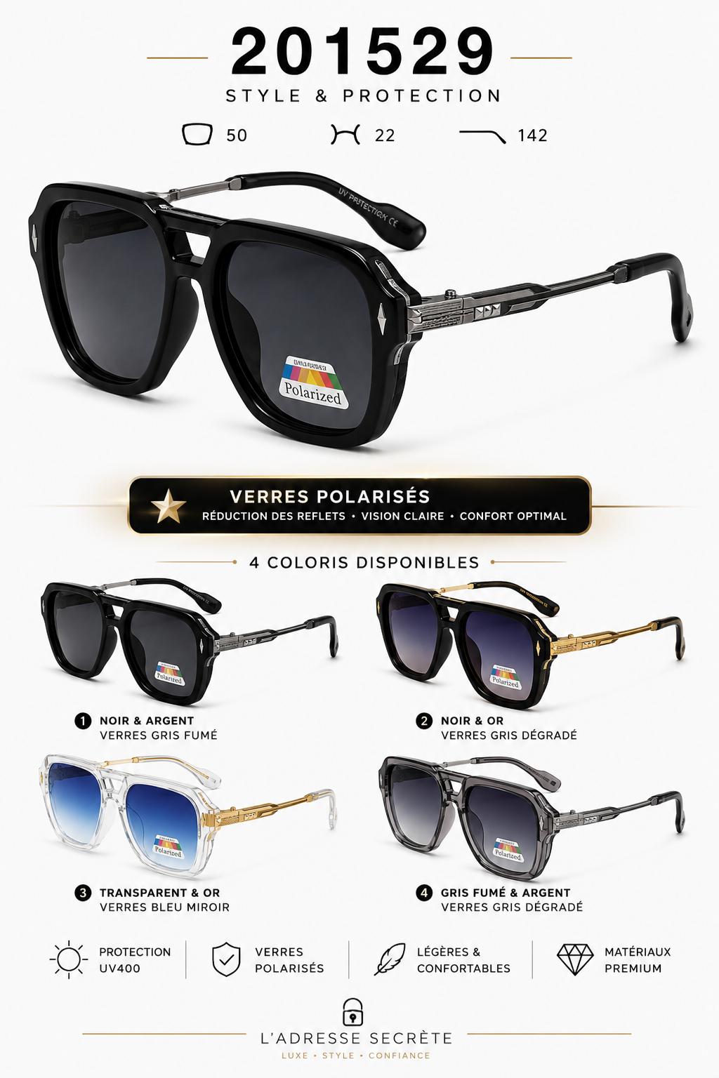 Lunettes de Soleil Polarisées 201529 UV400 Homme Femme
