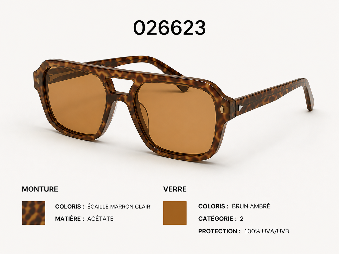 Lunettes de Soleil CP 026623 – Monture Écaille Noir & Verres Orange Ambré – Monture Noire & Verres Orange UV400
