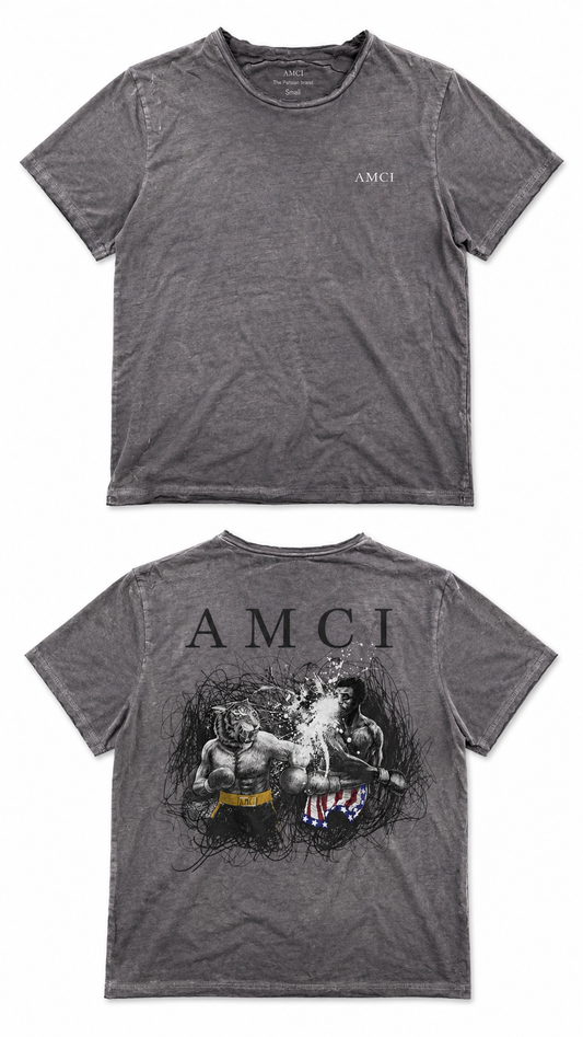 T-shirt AMCI Boxing Tiger Vintage Anthracite – Coupe Streetwear Premium & Grand Visuel Dos