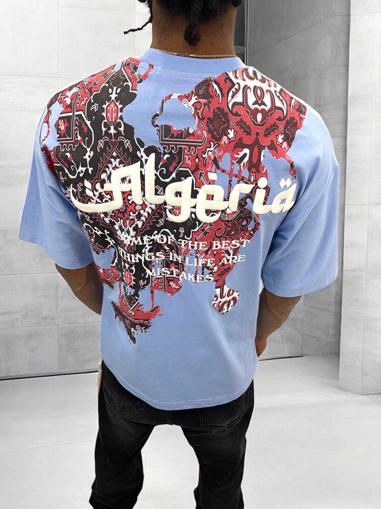 T-shirt “Algeria” visuel berbère brodé - Bleu Ciel