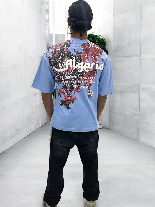 T-shirt “Algeria” visuel berbère brodé - Bleu Ciel