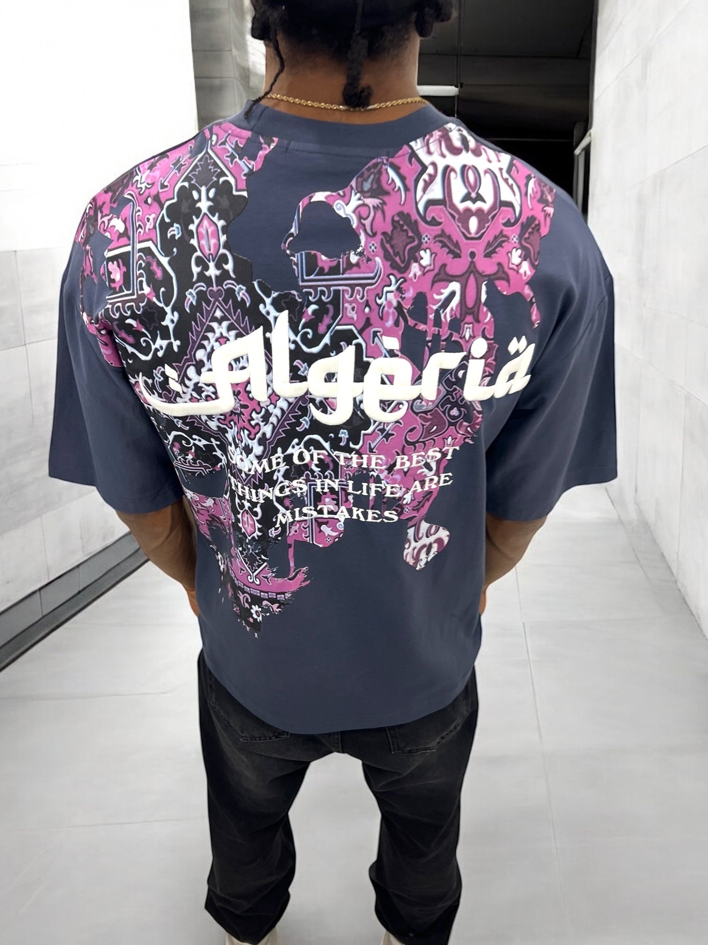 T-shirt “Algeria” visuel berbère brodé - Bleu Ardoise