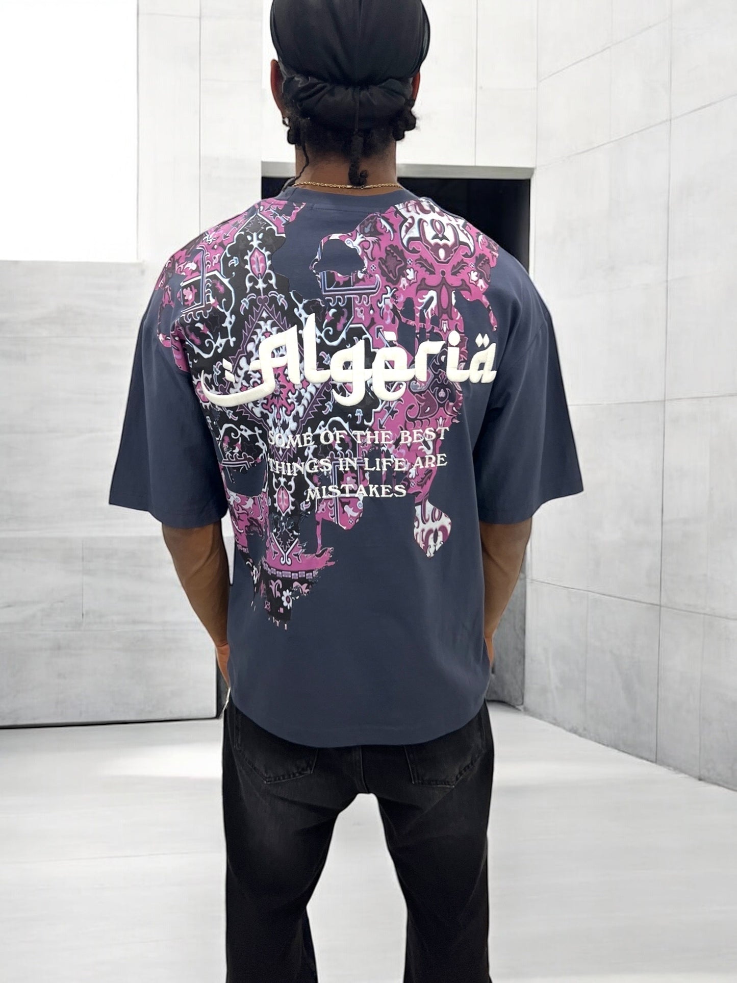 T-shirt “Algeria” visuel berbère brodé - Bleu Ardoise