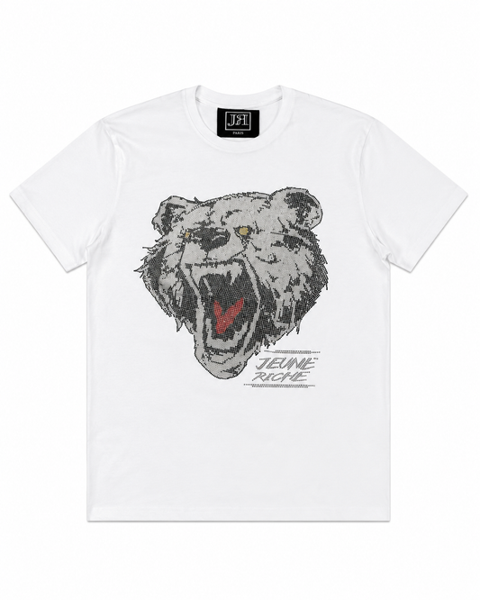 T-shirt Jeune Riche Paris Blanc Ours Strass Premium