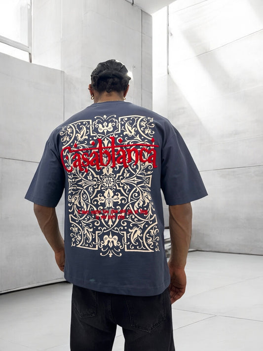 T-shirt ‘’CASABLANCA’’ brodé - bleu ardoise foncé