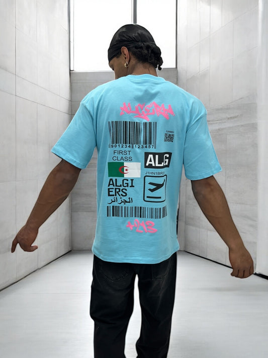 T-shirt Algeria – Boarding Pass Édition ( Bleu Ciel )