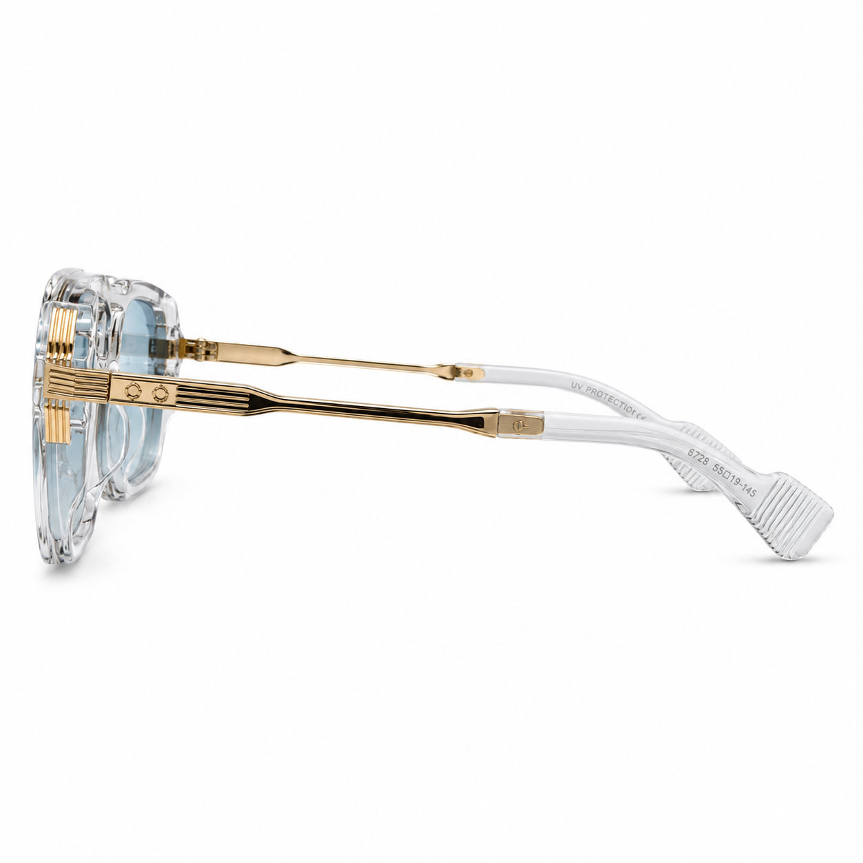 Lunettes de Soleil Transparentes Gold & Ice Blue UV400 – Style Luxe Unisexe