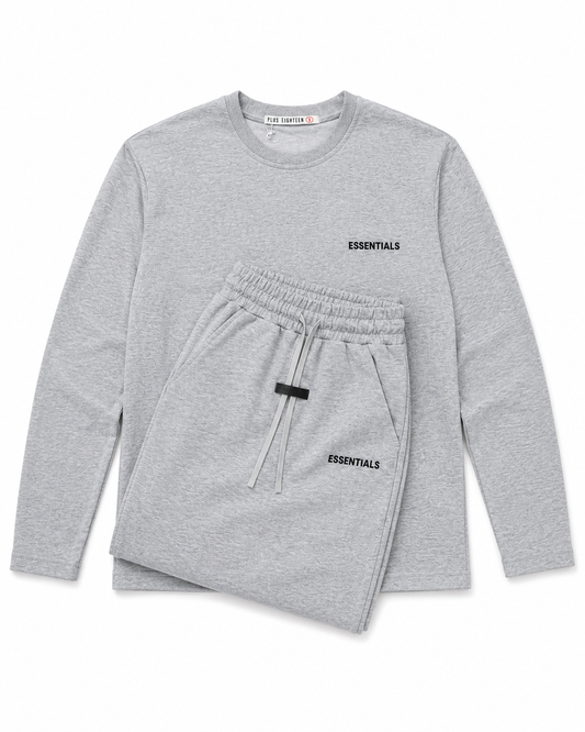 Ensemble ESSENTIALS - T-shirt Manche Longue & Jogging Gris chiné