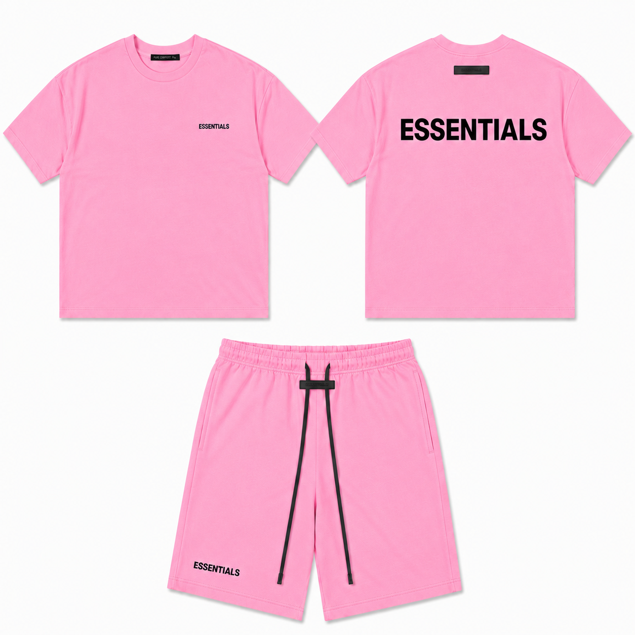 Ensemble ESSENTIALS Homme Rose Bubble Gum| T-Shirt Oversize + Short Premium