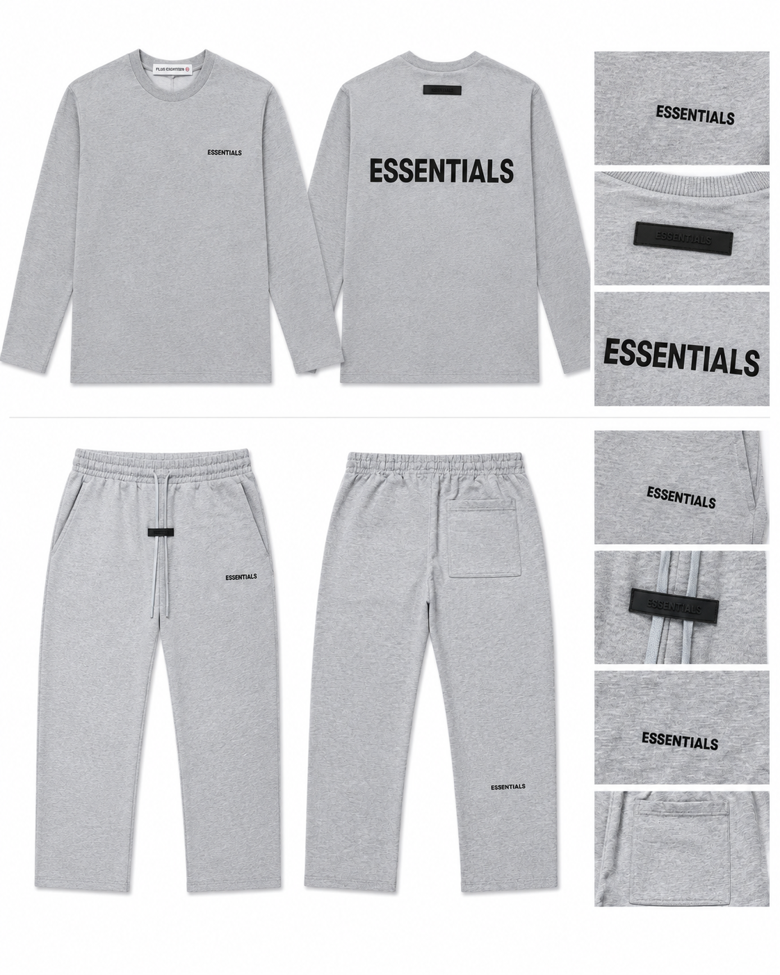 Ensemble ESSENTIALS - T-shirt Manche Longue & Jogging Gris chiné