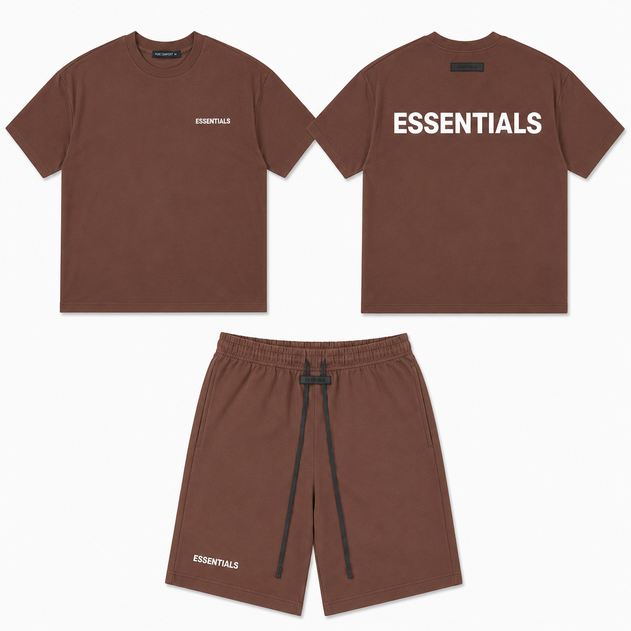 Ensemble ESSENTIALS Homme Marron Chocolat| T-Shirt Oversize + Short Premium