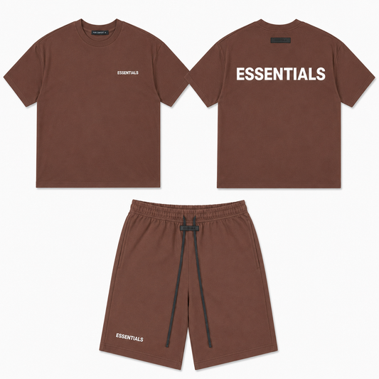 Ensemble ESSENTIALS Homme Marron Chocolat| T-Shirt Oversize + Short Premium