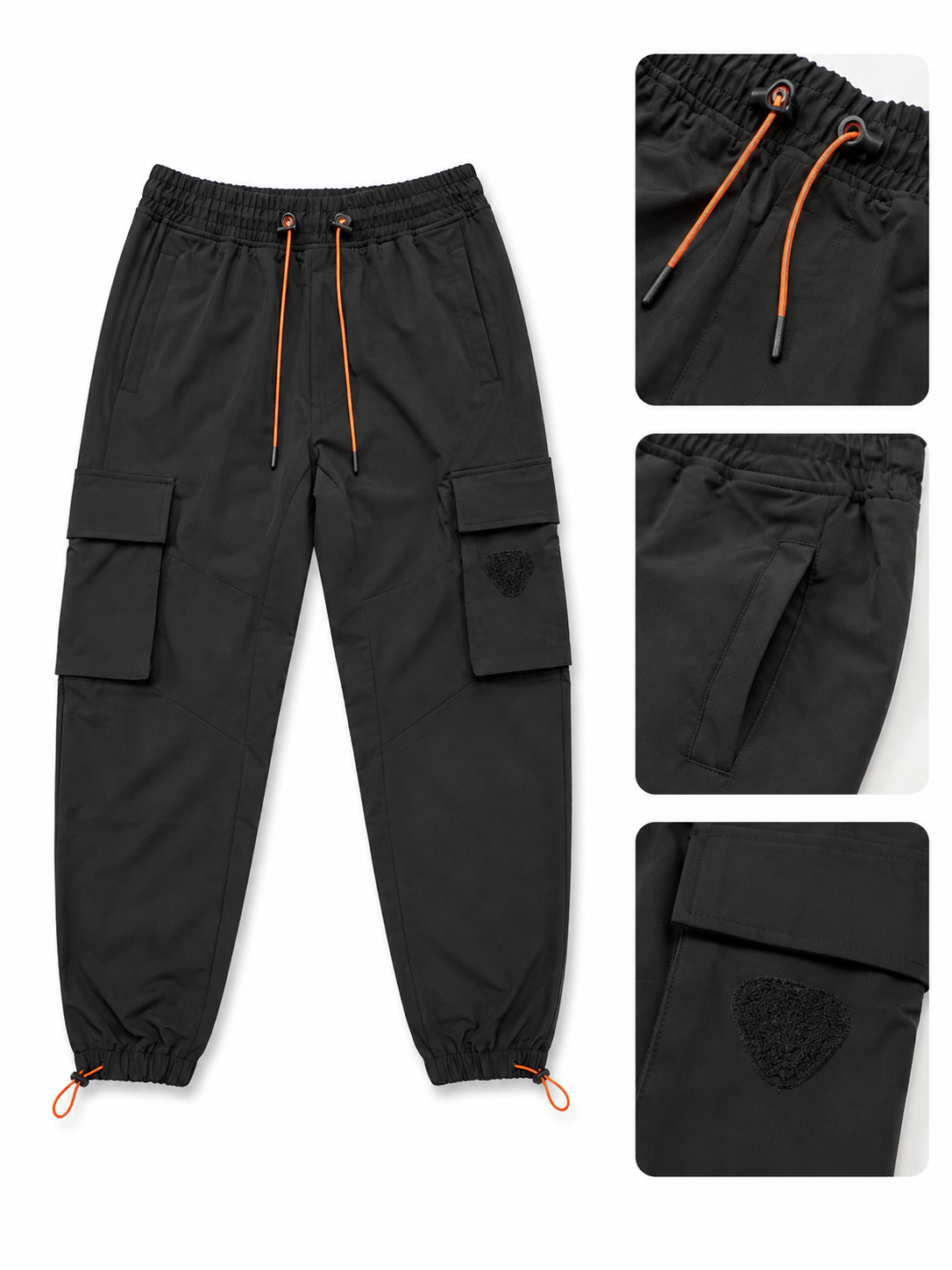 Ensemble Technique Cargo Noir – Veste Coupe-Vent & Pantalon – Détails Orange