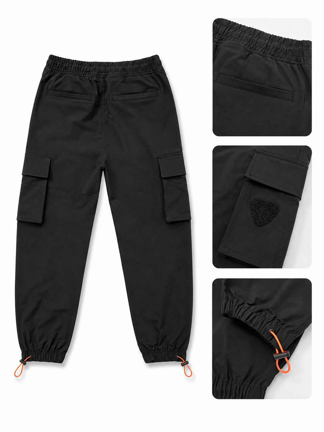 Ensemble Technique Cargo Noir – Veste Coupe-Vent & Pantalon – Détails Orange