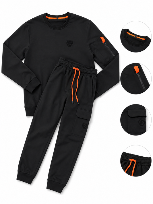Ensemble Cargo Noir – Sweat & Jogging Détails Orange