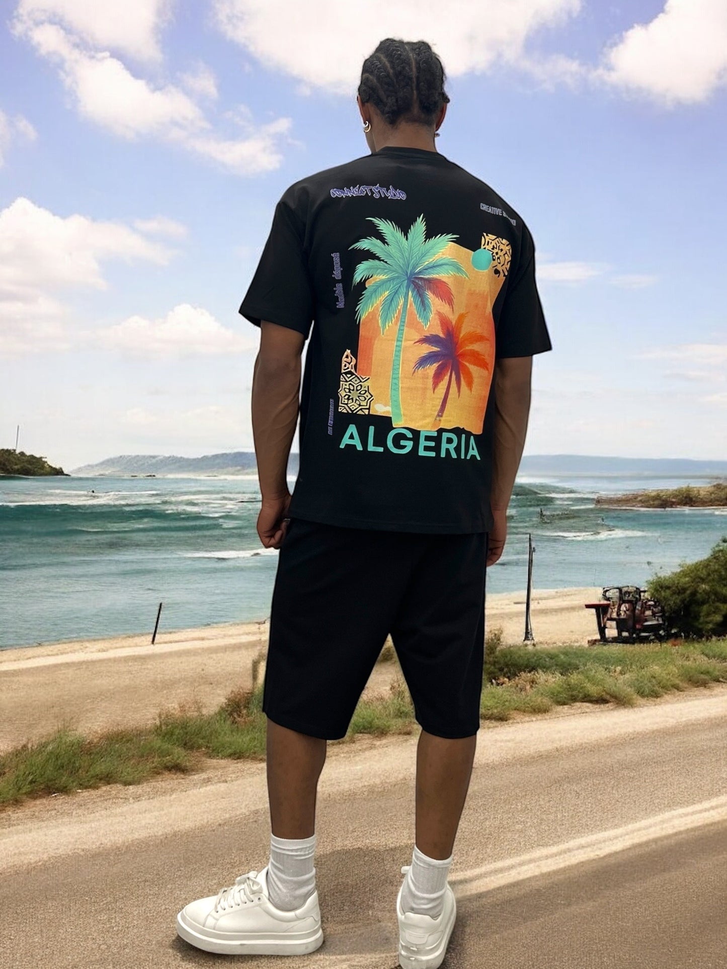 Ensemble ALGERIA Tropical – T-shirt + Short Unisexe (Palmiers)
- Noir