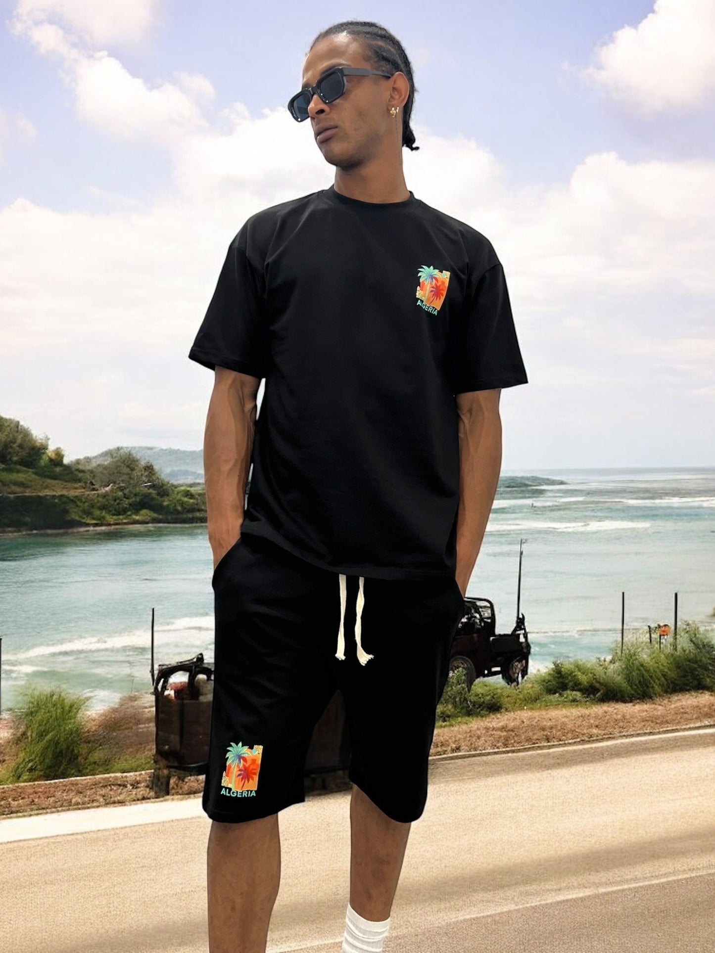 Ensemble ALGERIA Tropical – T-shirt + Short Unisexe (Palmiers)
- Noir