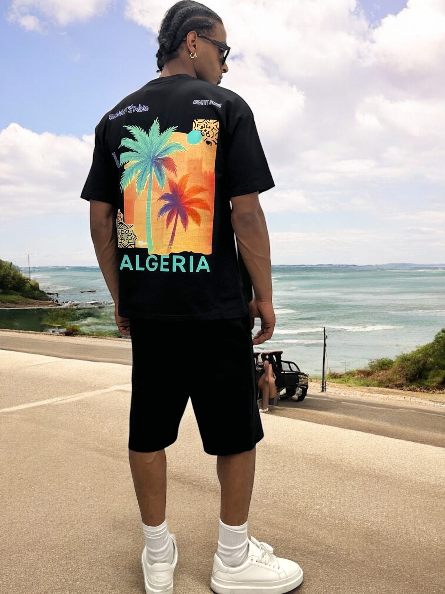Ensemble ALGERIA Tropical – T-shirt + Short Unisexe (Palmiers)
- Noir