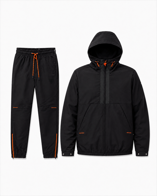 Ensemble Technique Noir & Orange – Veste à Capuche + Pantalon Cargo