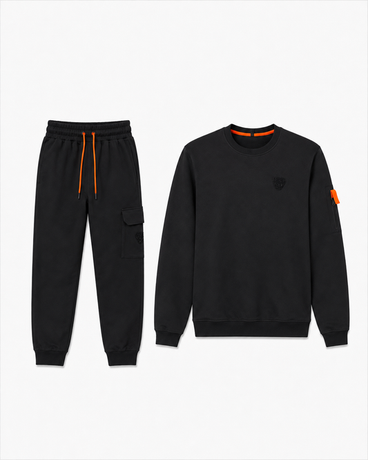 Ensemble Cargo Noir – Sweat & Jogging Détails Orange