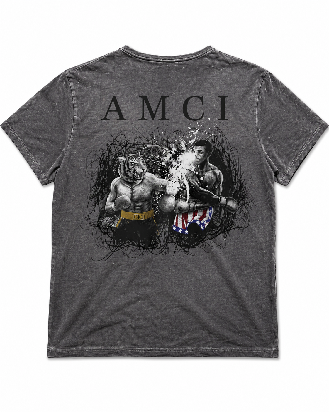 T-shirt AMCI Boxing Tiger Vintage Anthracite – Coupe Streetwear Premium & Grand Visuel Dos