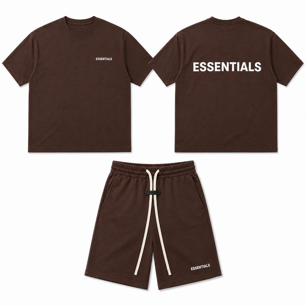 Ensemble ESSENTIALS Homme Marron Chocolat Foncé | T-Shirt Oversize + Short Premium