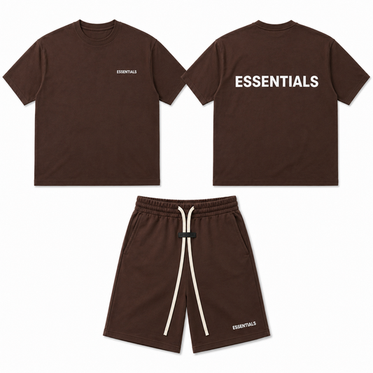Ensemble ESSENTIALS Homme Marron Chocolat Foncé | T-Shirt Oversize + Short Premium