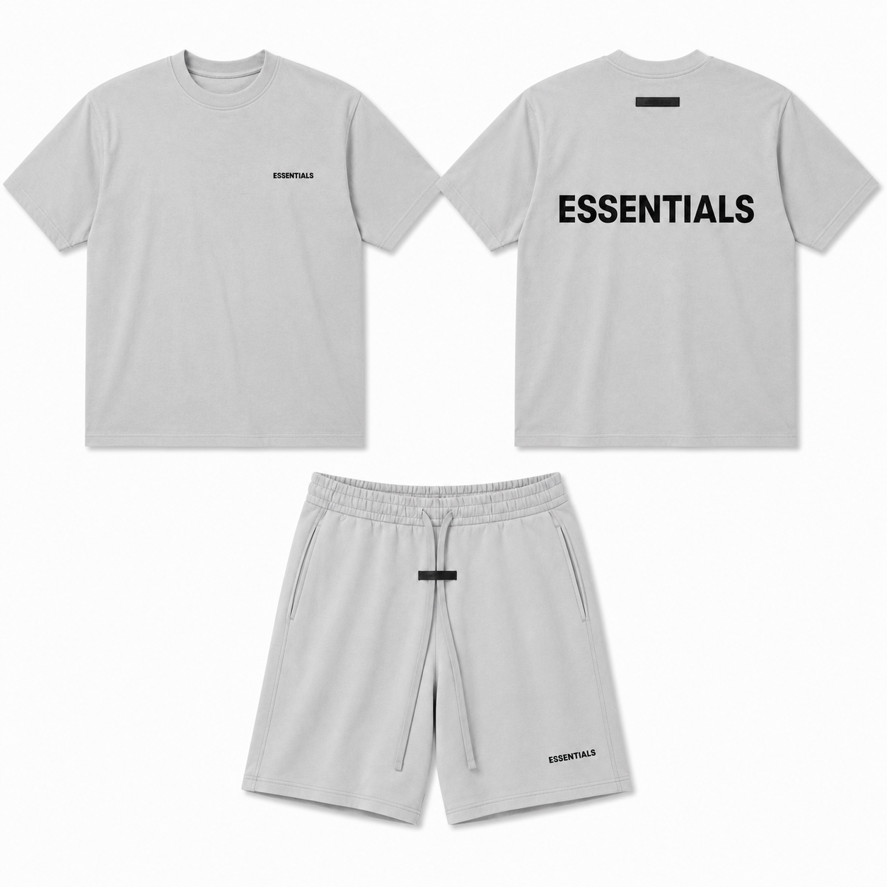 Ensemble ESSENTIALS Homme Light Grey/Gris Clair Froid| T-Shirt Oversize + Short Premium