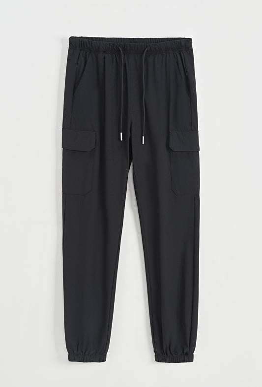 Pantalon Cargo Noir « Tissu Façon St*ne Isl*nd »