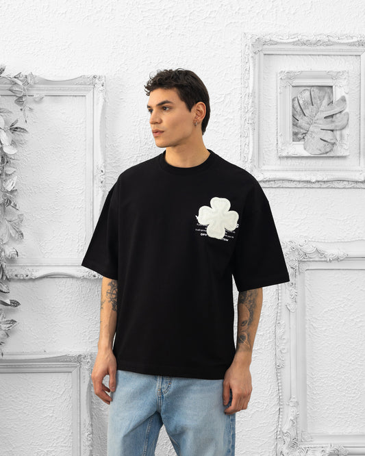 T-shirt Oversize Trèfles Brodés – Noir
