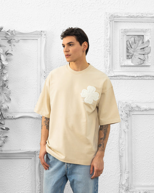 T-shirt Oversize Trèfles Brodés – Beige