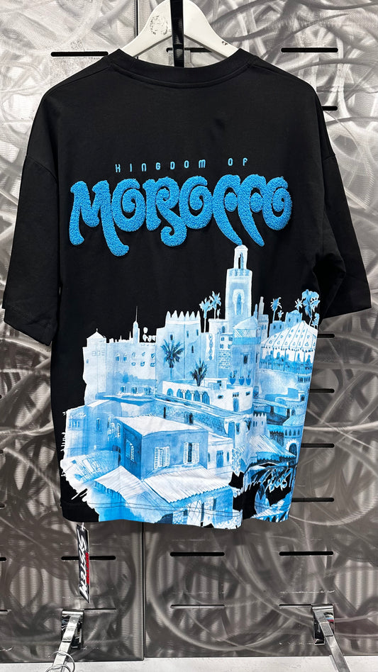 T-shirt "Kingdom of Morocco" – Noir Visuel Bleu