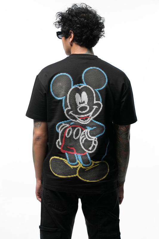 Riches Paris - T-shirt Mickey Pixel Oversize
 - Noir