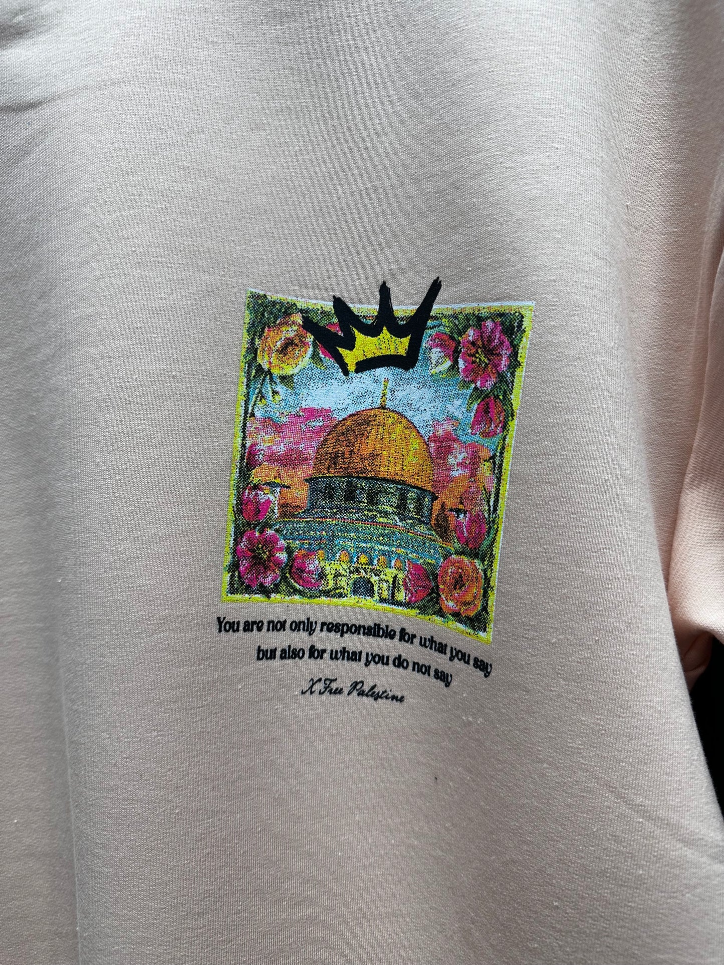 T-shirt PALESTINE COURONNE FREE - Beige Rosé