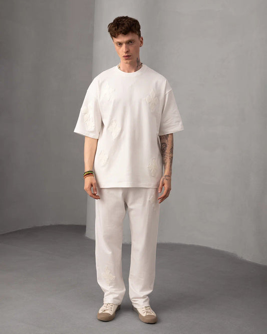 Ensemble Oversize Brodé – Patch Croix Blanches (Blanc)